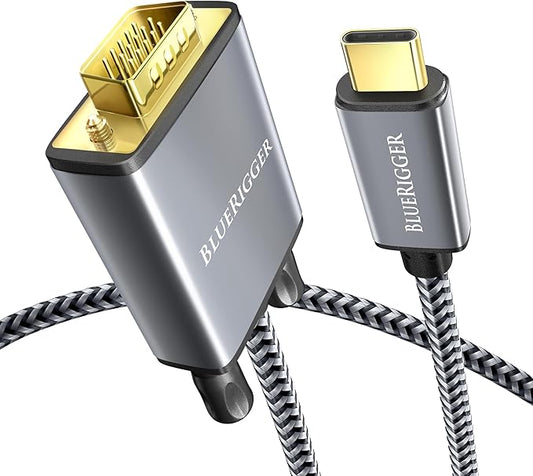 BlueRigger USB C to VGA Cable - (10FT, Type C to VGA, 1080p Display Cable, Male to Male, USB 3.1 Thunderbolt 3/4) - USB-C to VGA Compatible with Laptop, Phone, Tablet, HDTV, Monitor, Projector