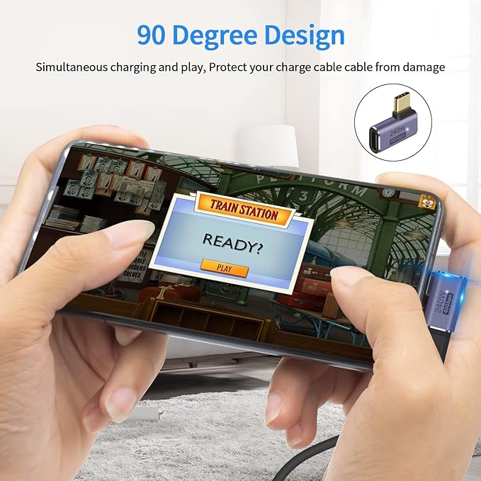 USB C 90 degree, Right Angle Adapter,USB C Female to Female Adapter240W PD, 40Gbps and 8K video]supports Thunderbolt 4/3 cable for laptops, tablets and phones (2 packs) (90 degree usb c adapter)