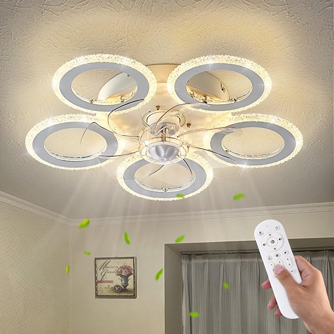 Modern Ceiling Fan with Light, 20" Personality Geometric Ceiling Fan with Lights and Remote, Ceiling Fan for Living Room Bedroom Kitchen