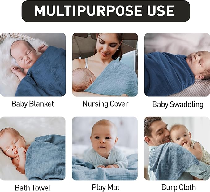 GLLQUEN BABY Muslin Swaddle Blankets, 2-Pack Neutral Receiving Blanket Swaddling for Newborn Boys and Girls, Breathable Swaddle Wrap for Infant, Baby Essentials, Registry & Gift, 40 x 38 inches