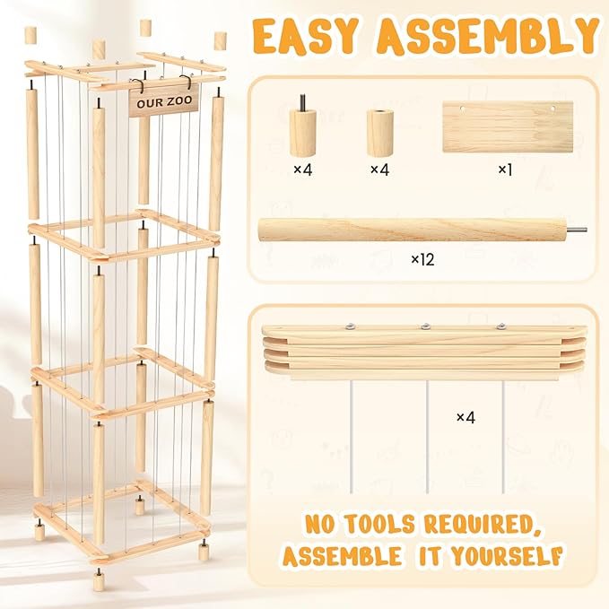 Stuffed Animal Storage & Organizer, Wooden Cute Zoo Toy Holder for Toddler Rooms, Playrooms & Bedrooms