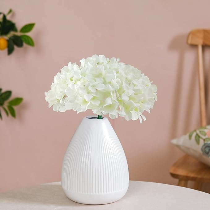 20 Pcs White Hydrangea Artificial Flowers Bulk, Faux Hydrangea Flowers Heads, Artificial Fake Silk Hydrangea Flowers with Stems, White Flowers Artificial for Decoration Wedding Décor