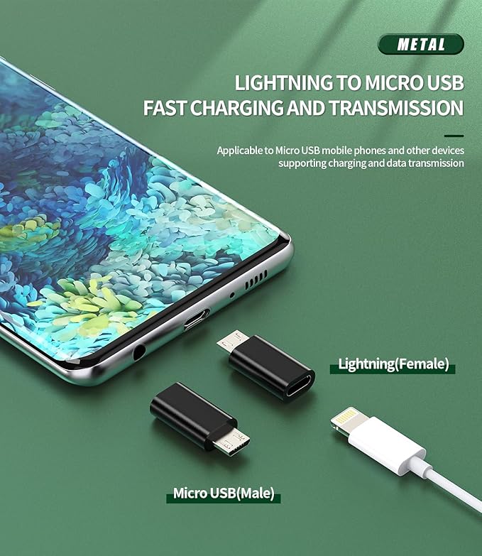 Lightning Female to Micro USB Male Adapter(3Pack)for Ipad compatible for Samsung Galaxy S7 S6 Edge LG Android Converter Charge Data Sync Charging Connector Port for iPhone 14 Pro Max 7 8 X Mini Cable
