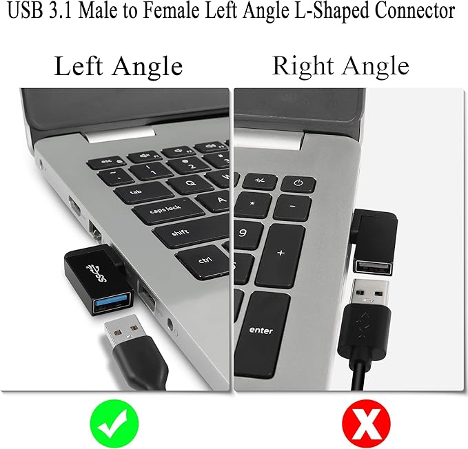 QIANRENON USB 3.1 90°Angle Adapter 10Gbps USB 3.1 Male to Female Left Angle L-Shaped Connector USB A 3.1 Data Transfer Converter Coupler, 2PCS(Left Angle Side Bend)