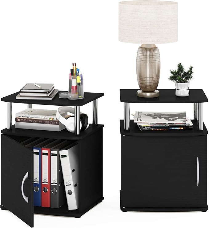 Furinno Jaya End Side Sofa Table/Nightstand with Door, 2-Pack, Americano/Chrome