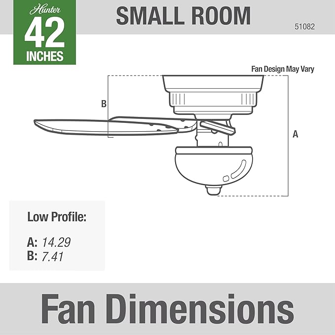 Hunter Fan Company, 51082, 42 inch Newsome Brushed Nickel Low Profile Ceiling Fan with LED Lights and Pull Chain