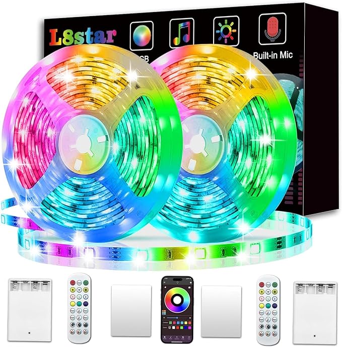 Battery Powered Led Strip Lights 13ft, 2x6.5ft USB/Battery Operated RGB LED Lights Birthday Christmas Gift with Remote for TV Backlight, Bedroom, Camping