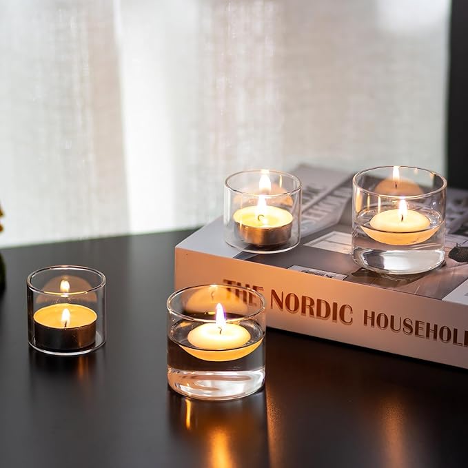 Romadedi Votive Tealight Candle Holders - 12 pcs Clear Glass Tea Light Holders Bulk Small Table Centerpieces Wedding Decor Party Dinner Home Decorations Festivals Christmas