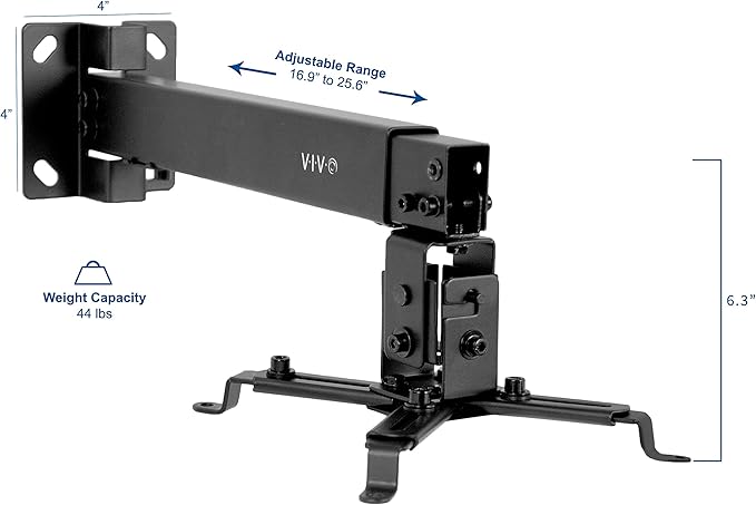 VIVO Universal Adjustable Wall Ceiling Projector Mount Bracket, Extendable Length Projection, Black, MOUNT-VP06B