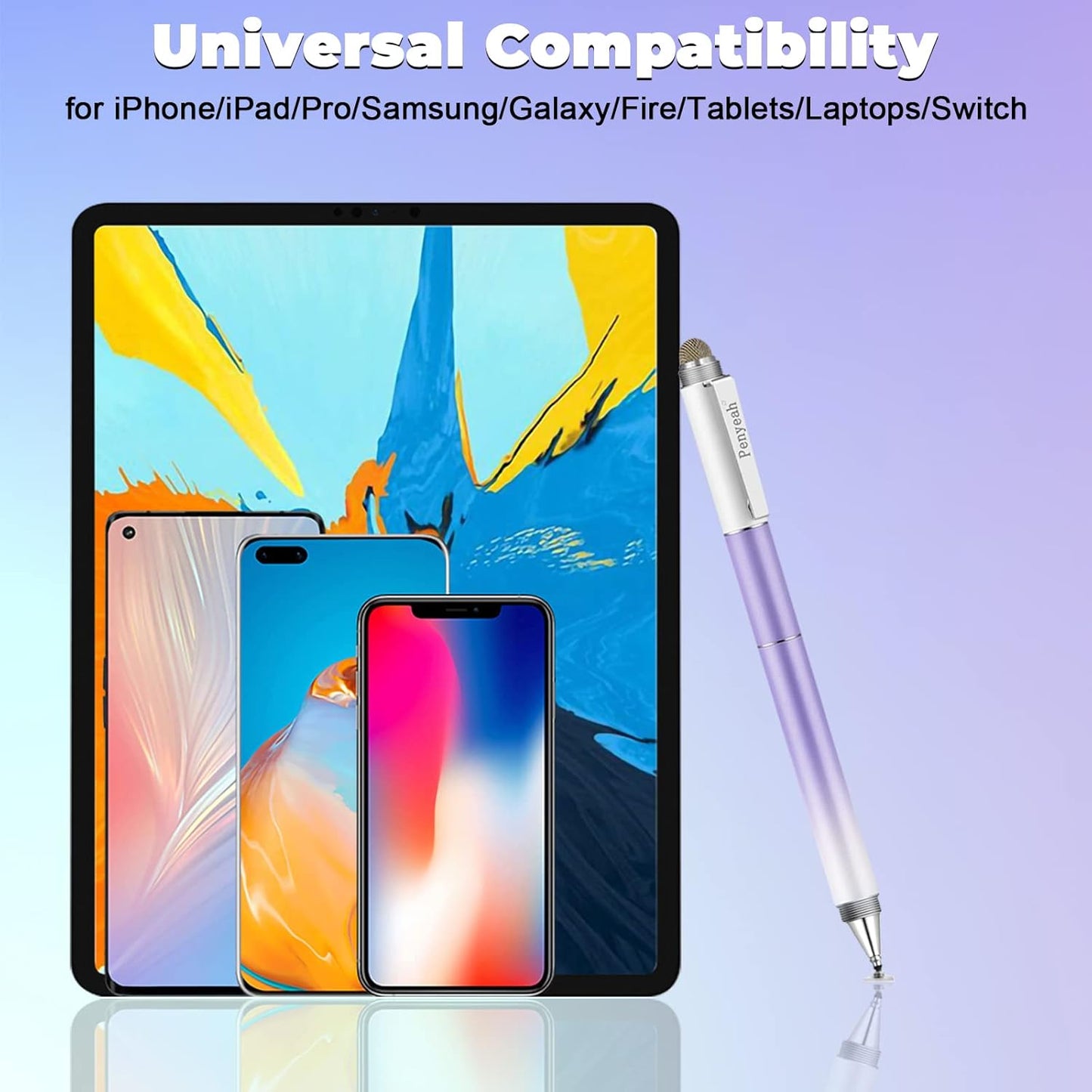 Penyeah Stylus Pen - 4 in 1 Universal Touch Screen Disc Tip/Mesh & Rubber Tip for iPad/iPhone/Android - Dream Purple