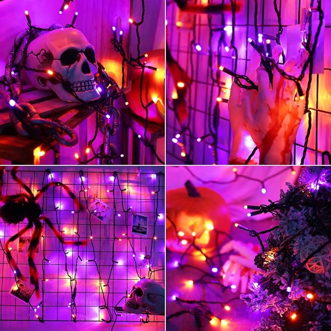 Brizled Halloween String Lights, 33ft 100 LED Purple & Orange String Lights 5MM Wide Angle Gentle Twinkle Halloween Light, 120V UL Certified Connectable Orange Light for Home Tree Party Decorations