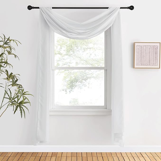 NICETOWN Scarf Curtain for Living Room - Elegant Solid Voile Sheer Valance Topper Long Window Treatment Scarf for Villa/Cottage (1 PC, Light Gray, W60 x L216)