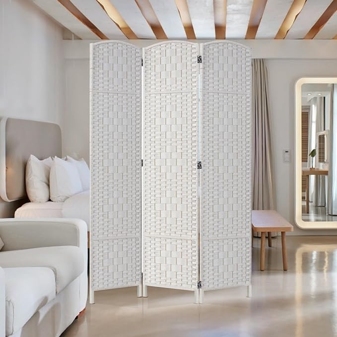 Rose Home Fashion 6 ft Tall Room Divider, Room Dividers and Folding Privacy Screens, 15.7in Privacy Screen 3 Panel Partition Temporary Wall Separation for Private, White