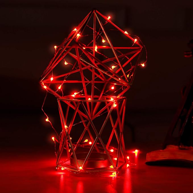 Mikasol Fairy Lights Battery Operated, 4 Packs Mini 3*AAA Battery Powered Copper Wire Led Starry String Lights Firefly Lights for Bedroom, Christmas, Parties, Decoration (5m/16ft Red)