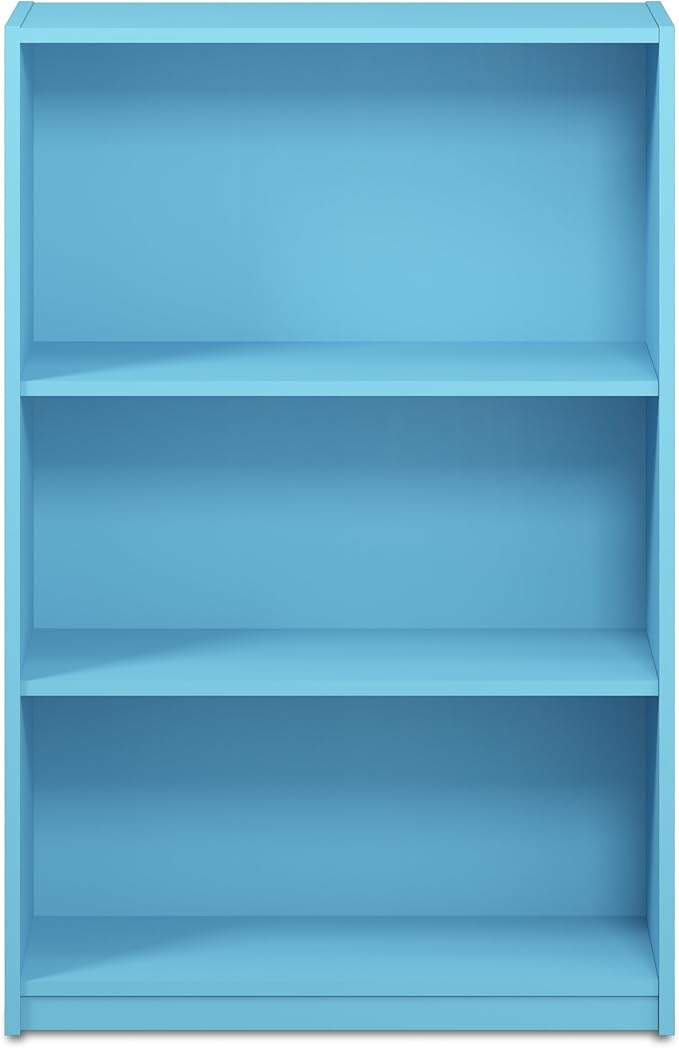 Furinno JAYA Book Shelf, 3-Tier Bookshelf, Bookcase with Adjustable Shelves, 9.5 x 24.5 x 40.3, for Living Room, Bedroom, Home Office, Light Blue