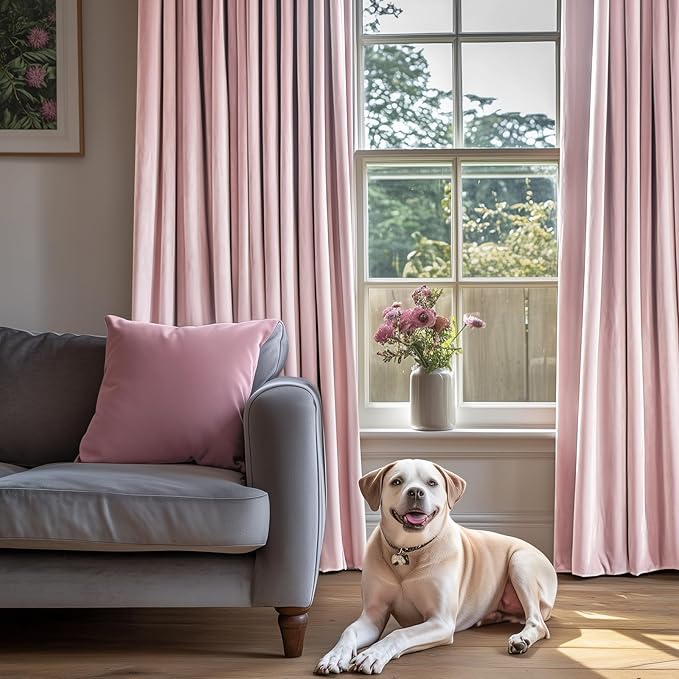 Lazzzy Velvet Blackout Curtains Thermal Insulated Room Window Drapes Super Soft Luxury Curtains for Living Room Bedroom Rod Pocket 2 Panels, Dusty Pink, 52" W x 96" L