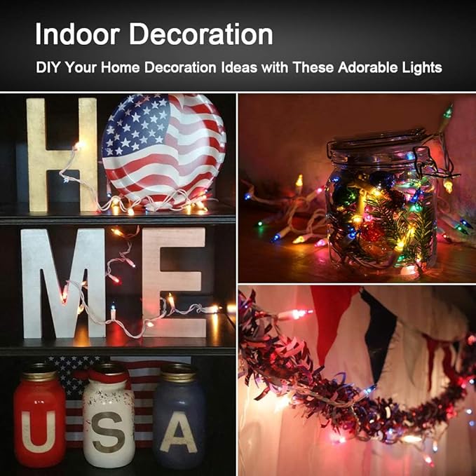 Brizled Colored Christmas Lights, 300 Count 69.6ft Incandescent Christmas Lights, Connectable 120V UL Certificated Xmas String Light, Mini Xmas Tree Light Set White Wire for Tree Holiday Party Decor