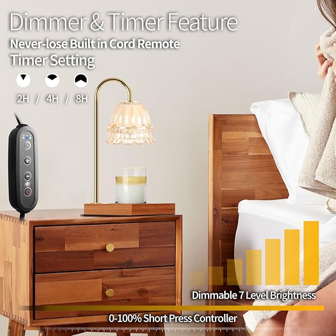 Candle Warmer Lamp, Candle Lamp Wax Warmer, Timer & Dimmer 7-Levels, Compatible All Jar Candles, Top Melting, Glass Candle Heater Lamp for Scented Wax, Elegant Home Decoration, Milk Glass Flower
