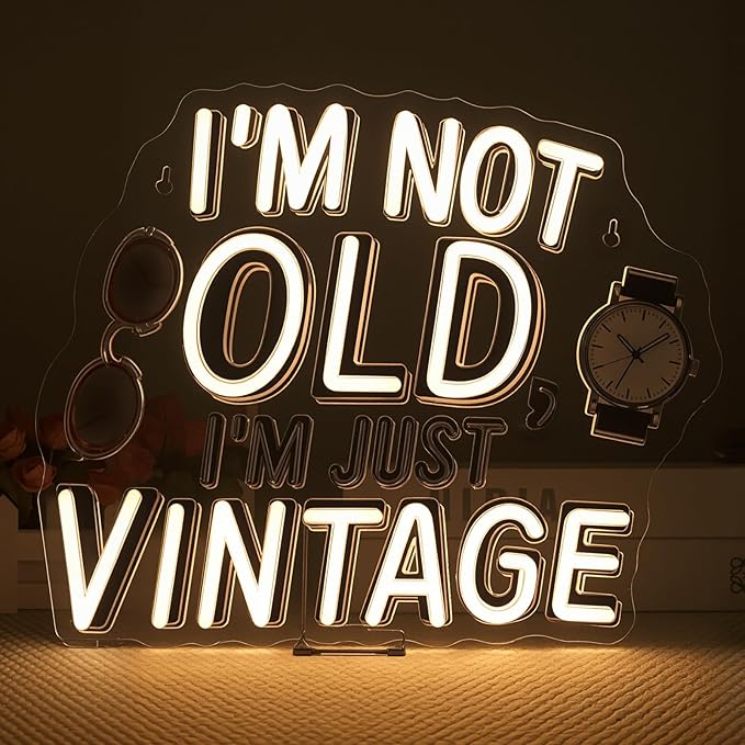 Retro Neon Sign I'm Not Old I'm Just Vintage Warm White LED Light with Glasses and Watch Design for Retro Decor for Live House Vintage Clothing Store Light Sign Gifts to 90s Fans