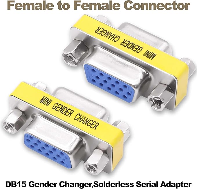 DB15 VGA Gender Changer Solderless Connector Female to Female Adapter D-SUB HD 15 Pin Serial Cable Coupler for PC Monitors Projectors-4pcs