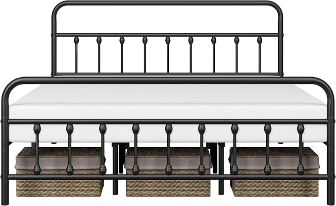 Yaheetech Classic Metal Platform Bed Frame Mattress Foundation with Victorian Style Iron-Art Headboard/Footboard/Under Bed Storage/No Box Spring Needed/King Size Black