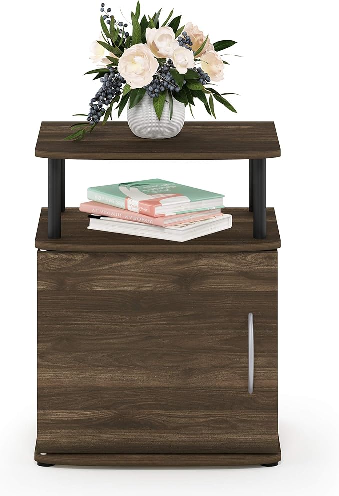 Furinno JAYA End Side Sofa Table/Nightstand with Door, 1-Pack, Columbia Walnut/Black
