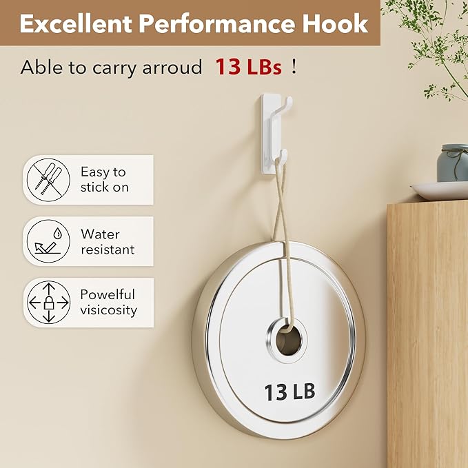 pickpiff 12 Pack Wall Hooks for Coat and Towel: 13LB Adhesive Door Hanger Stick on, White