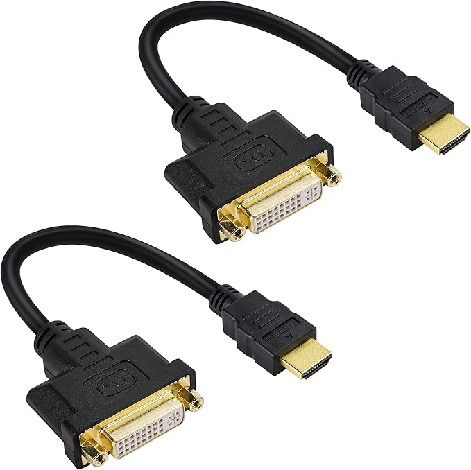 HDMI Male to DVI Female Adapter (2 Pack)，Bi-Directional DVI Female to HDMI Male Connector, Support 1080P Full HD Compatible for Roku, Xbox One, PS5，PS4，Blue-ray DVD, A/V Receivers-0.6ft