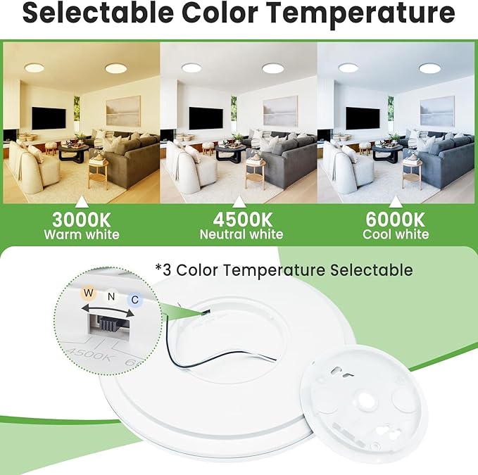 zemty LED Ceiling Light Flush Mount Super Slim 9 Inch 24W 2400lm Ceiling Lights with 3 Color Temperature in One 3000k/4500k/6000K - Round Flat Light Fixture for Kitchen Hallway (1Pack, White)