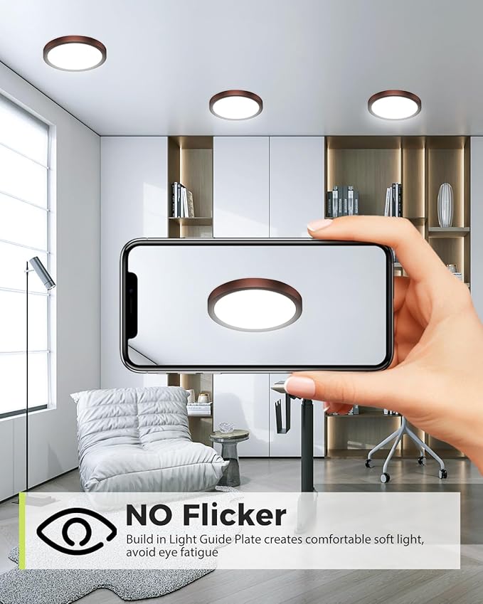 hepside 1Pack Dimmable Flush Mount Ceiling Light Fixture Oil Rubbed Bronze, 3CCT Selectable 3000/4000/6500K Ceiling Lamp, 7.5INCH 15W 1500LM Low Profile Light for Bedroom, Kitchen, Bathroom, Hallway