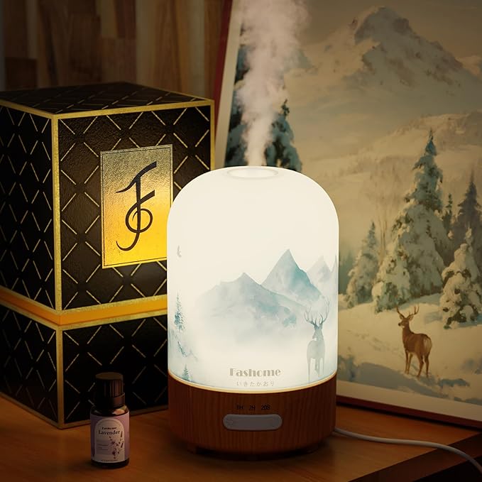 Aromatherapy Essential Oil Diffuser with Lavender Oils, 6 in 1 Ultrasonic 100ML Aromatherapy Scent Humidifier Vaporizer with Dense fine Mist, Timer, Auto-Off (Winter-Lavender)