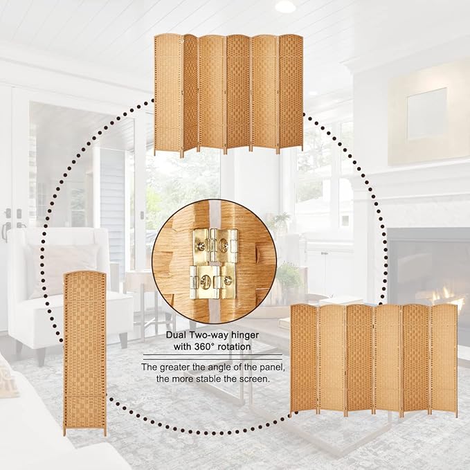 Rose Home Fashion Room Divider, 6 ft Tall Room Dividers and Folding Privacy Screens, 16in Privacy Screen 6 Panel Light Beige Space Temporary Wall Foldable Partition Separation