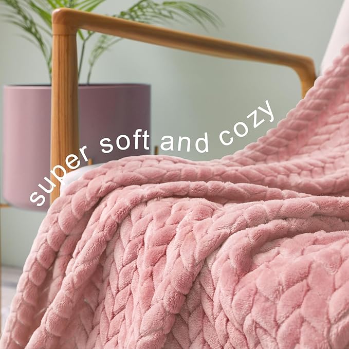 Exclusivo Mezcla Fleece Throw Blanket for Couch, 50x70 Inches Soft Cozy Jacquard Flannel Blankets, Lightweight Fuzzy Plush Warm Throws for Winter, Pink