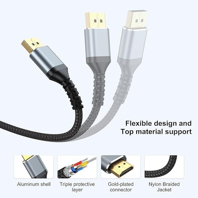 4K DisplayPort to HDMI Cable 6ft 10-Pack, Display Port DP to HDMI Cord 6 feet 3840 X 2160P Male to Male for for Labtop PCs to HDTV, Monitor, Projector with HDMI Port- Gray