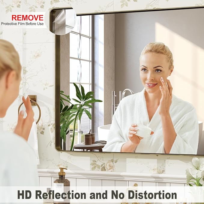 20x30 Inch Bronze Framed Bathroom Mirror, Rectangle Brushed Bronze Metal Vanity Mirror,Rounded Bathroom Vanity Mirror, Anti-Rust, Shatterproof (Horizontal/Vertical)