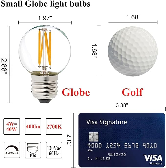 LiteHistory Dimmable g16.5 led Bulb 40W g16 1/2 led Edison Bulb 2700K 4W e26 Globe Light Bulbs for Ceiling Fan,Chandelier,Vanity Light Bulb AC120V 400lm 6Pack