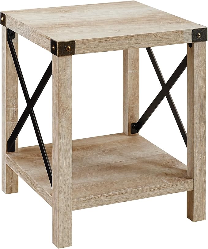 Walker Edison Sedalia Modern Farmhouse Metal X Side Table, 18 Inch, White Oak