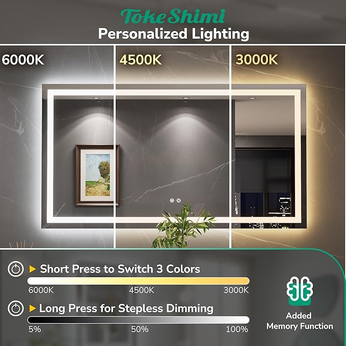 TokeShimi LED Bathroom Mirror 20 x 28 Lighted Bathroom Vanity Mirror with Lights,Brighter Frontlit and Backlit Light up Anti Fog Mirror