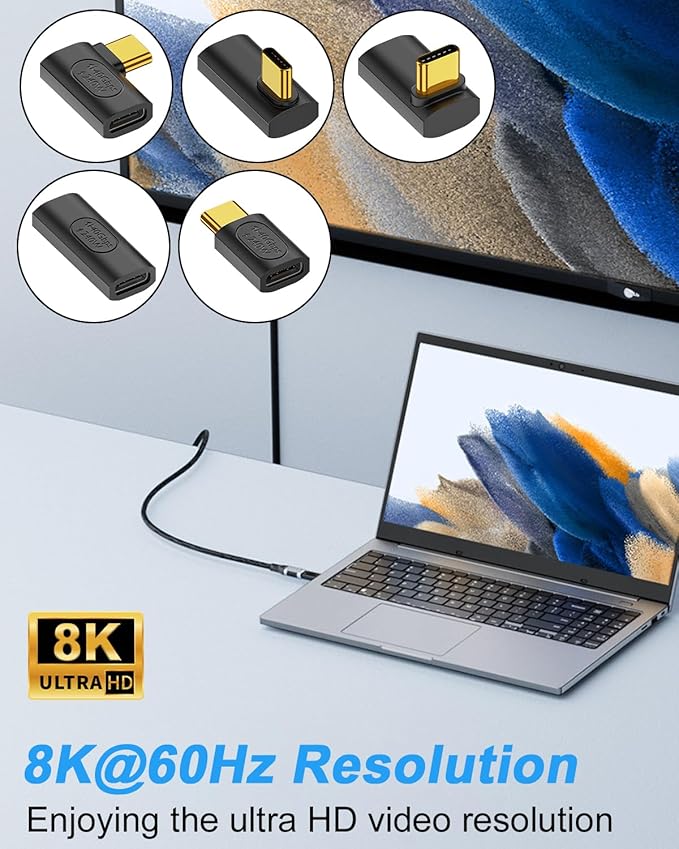 Poyiccot USB C Right Angle Adapter, 90 Degree USB C Adapter 240W PD, 40Gbps, 8K@60Hz Right Angle Type C to Type C Extension Connector for Thunderbolt 4, Steam Deck, Laptop, Smart Phone, 5-Pack