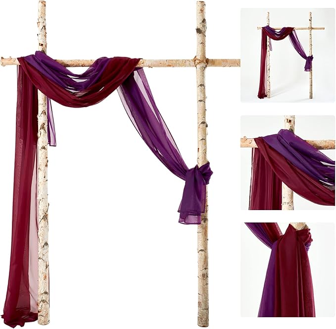 MIULEE Christmas Sheer Window Scarf Valance, Voile Topper Long Window Treatment, Wedding Arch Drapes for Ceremony Canopy Bed, Swag Curtain Scarf Decoration One Panel, 54 x 144 Inches Long, Maroon Red