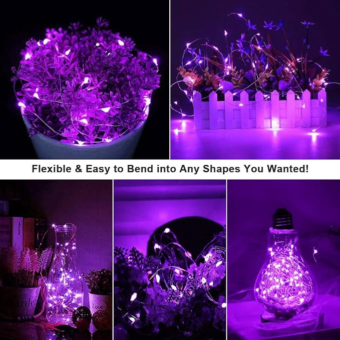 BrizLabs Purple Halloween Lights, 19.47ft 60 LED Purple Fairy Lights, 2 Modes Battery Halloween String Light, Indoor Silver Wire Battery Twinkle Light for Christmas Party Carnival Home Wedding Decor