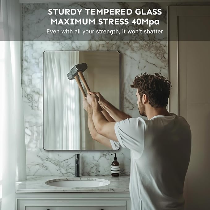 Kosmonia 40x30 Bathroom Vanity Mirror for Wall, Aluminum Framed, Farmhouse Rectangle, Anti-Rust, HD Reflection Anti-Desilvering, Distortion Free, Tempered and Shatter-Proof Wall Mounted Mirror, Black