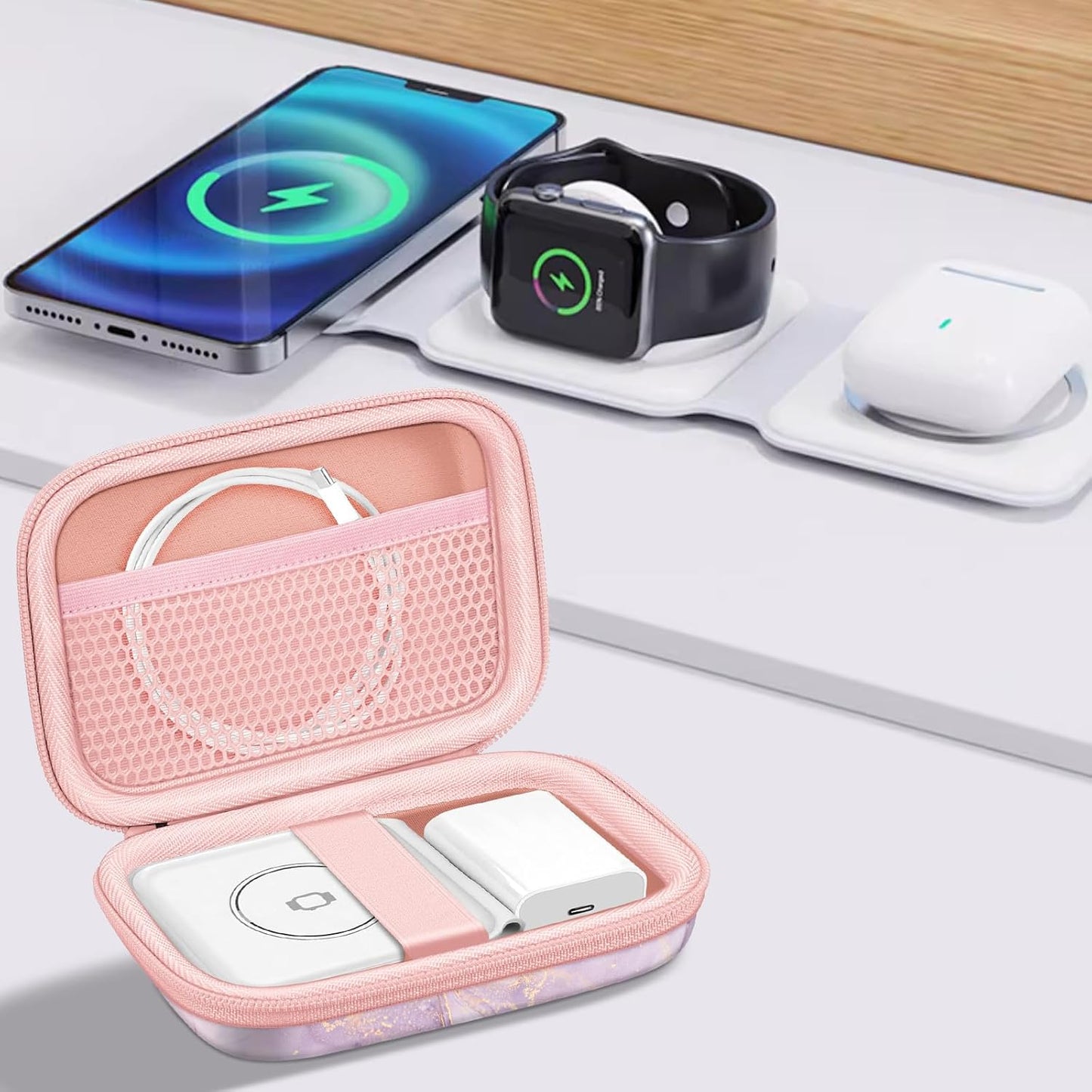 Fintie Travel Case for UCOMX Nano, Iseyyox, LISEN, RTOPS 3 in 1 Wireless Charger, Shockproof Hard Shell Bag