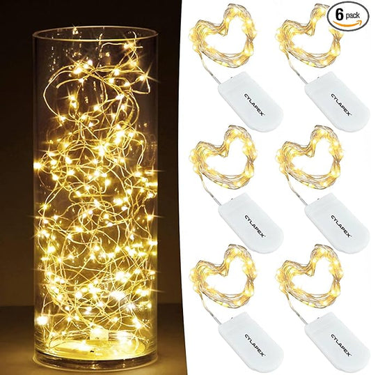 CYLAPEX 6 Pack Warm White Fairy Lights String Battery Operated Fairy Lights Firefly Lights LED Starry String Lights 3.3ft 20 LEDs Silvery Copper Wire for Christmas DIY Decoration Costume Wedding Party
