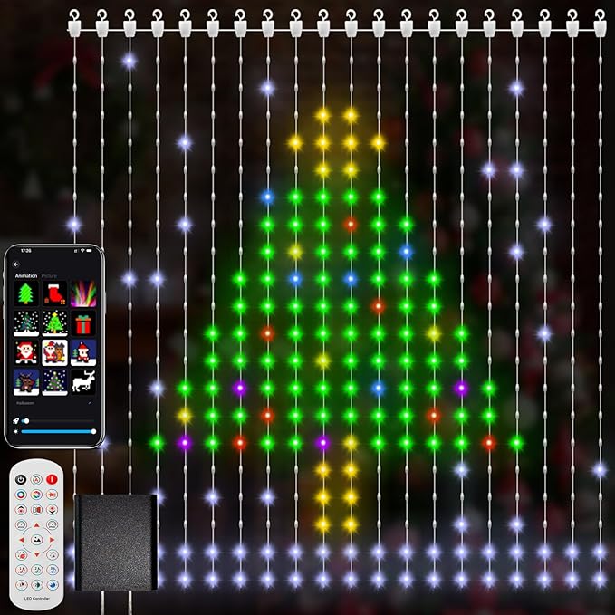 Smart Curtain Lights, Color Changing 400 LED Curtain Lights 6.6 * 6.6 FT, RGB DIY String Fairy Light for Bedroom Backdrop Party Indoor Outdoor Christmas Decoration (APP +Remote Control)