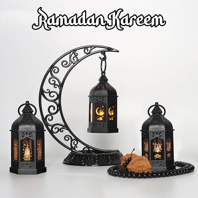 LLQ Ramadan Lanterns (5-12pcs) - Mini Lanterns Decorative Lights - Ramadan Gifts & Table Centerpiece, Eid Mubarak Decorations, Black