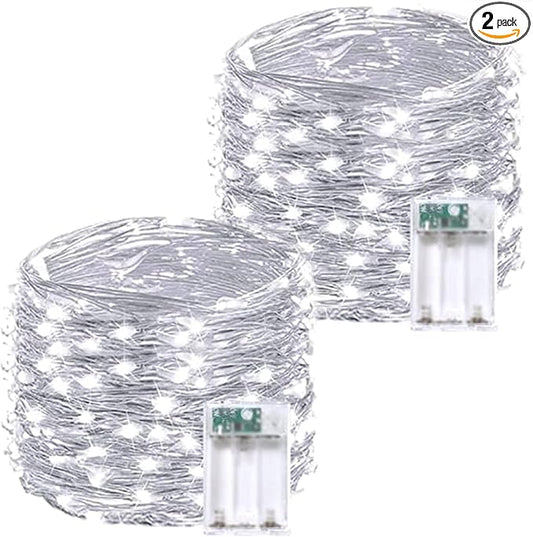 2 Pack 60 LED Christmas Fairy Lights Battery Operated with Timer, 20FT Waterproof Twinkle Lights Indoor Outdoor, String Lights for Bedroom, Wedding, DIY, Centerpiece, Christmas Decorations(Cool White)