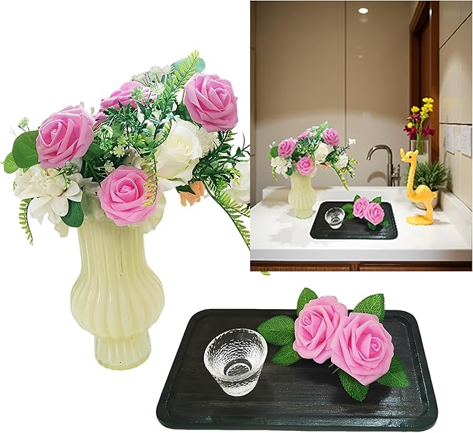 Artificial Flowers 25pcs Fake Roses, Rose Pink Foam Faux Flower for DIY Wedding Bouquets Bridal Shower Centerpieces Floral Arrangements Home Decorations Party Backdrops Table