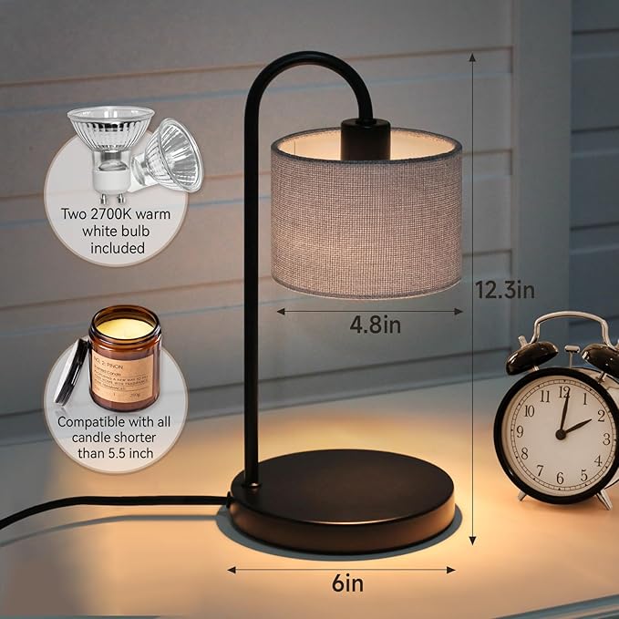 Candle Warmer Lamp with Timer, Dimmable Candle Wax Warmer Electric Candle Lamp for Scented Candles with 2 Bulbs, House Warming Gifts Christmas Gifts for Women Bedroom Home Decor - Gray