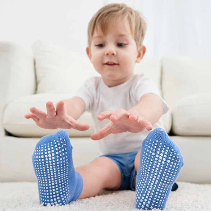 Zaples Baby Non Slip Grip Ankle Socks with Non Skid Soles for Infants Toddlers Kids Boys Girls